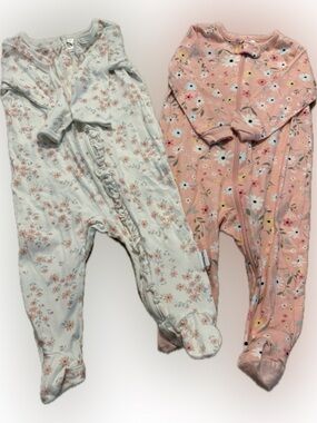 NWOT Gerber 100% Cotton Floral Zip One-Piece Pajamas - White & Pink